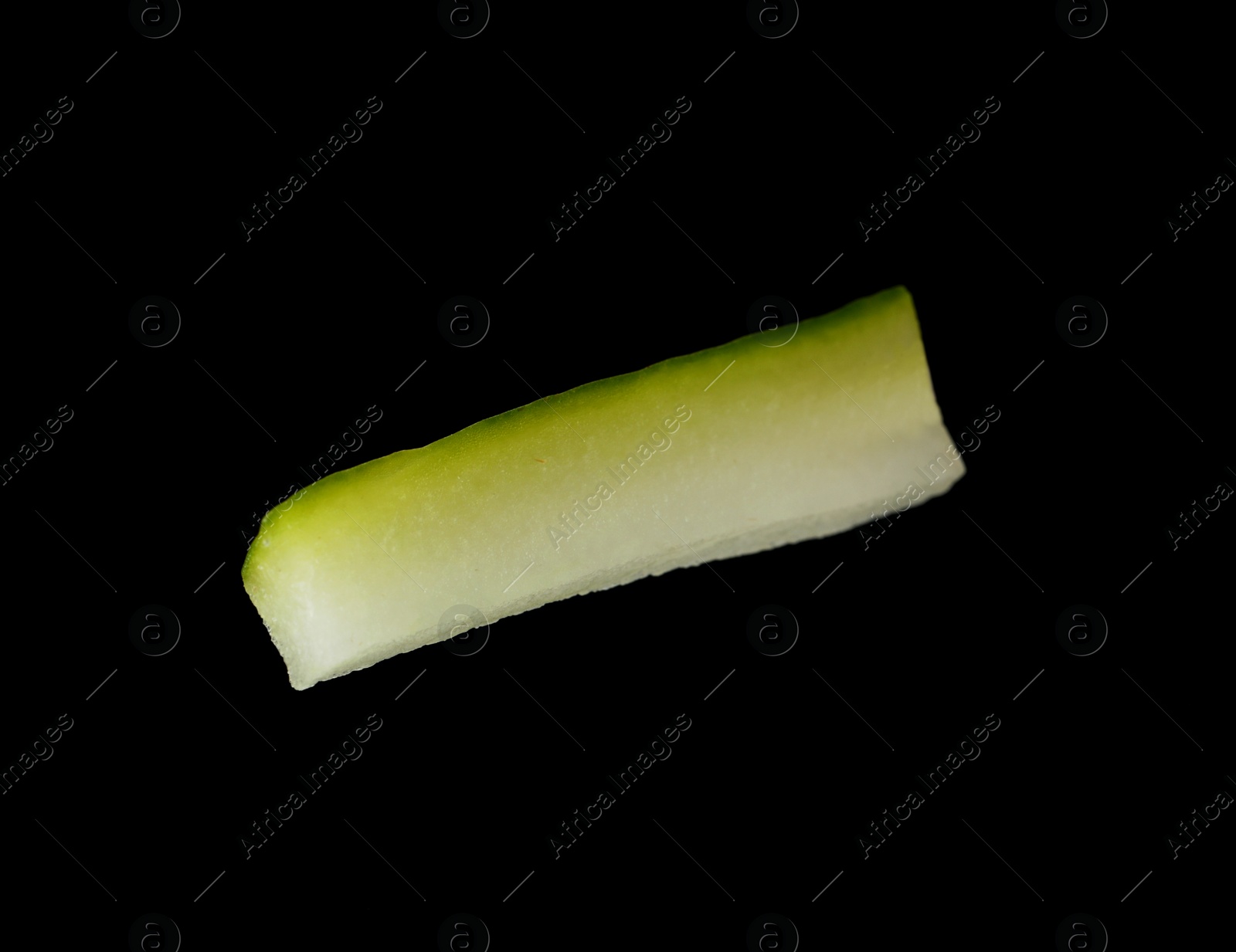 Photo of Piece of fresh cucumber on black background