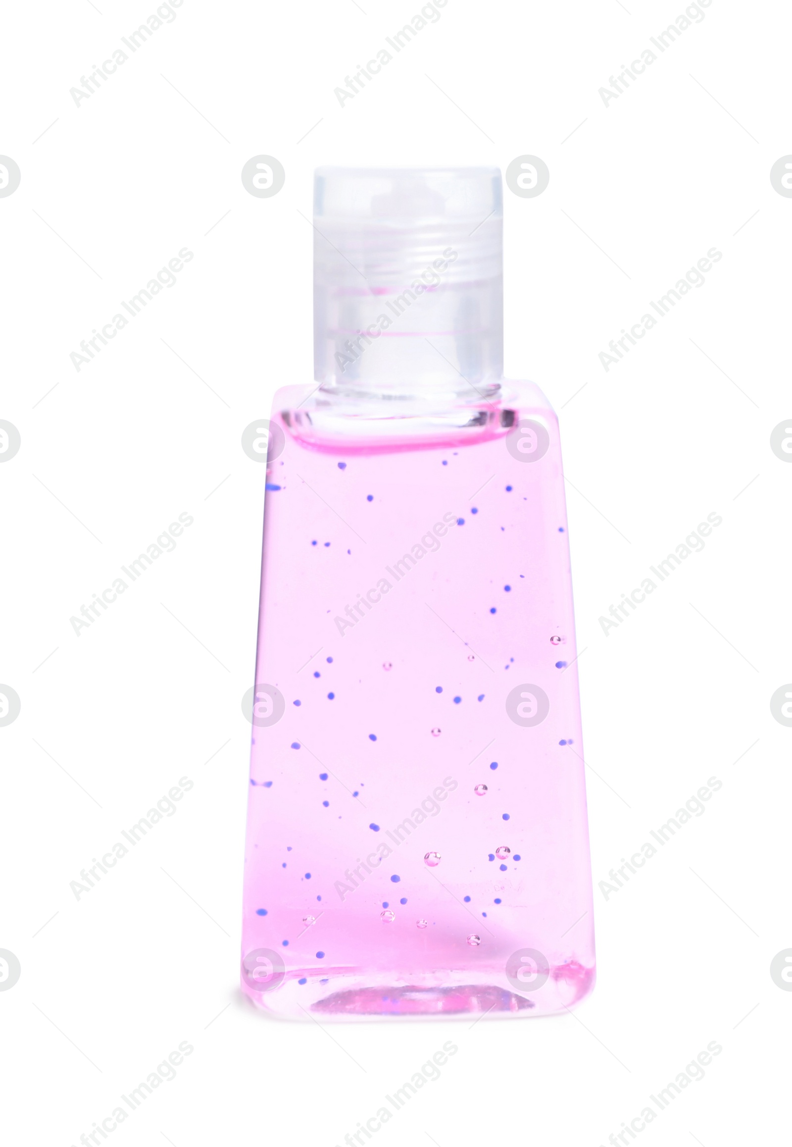 Photo of Bottle with antiseptic gel isolated on white