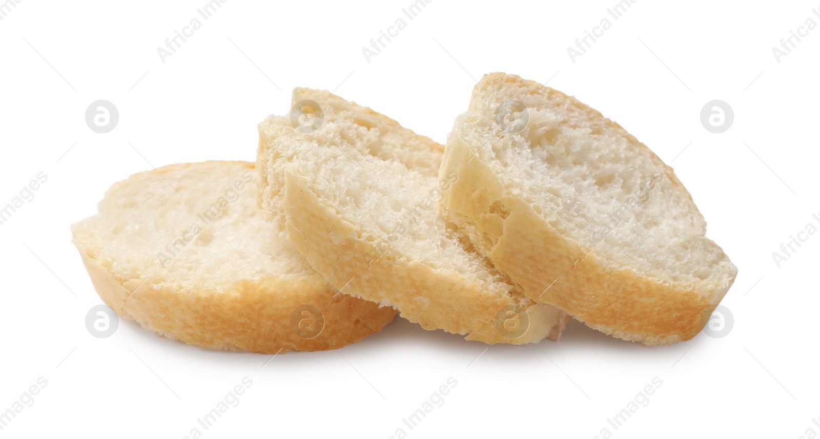 Photo of Pieces of fresh baguette isolated on white