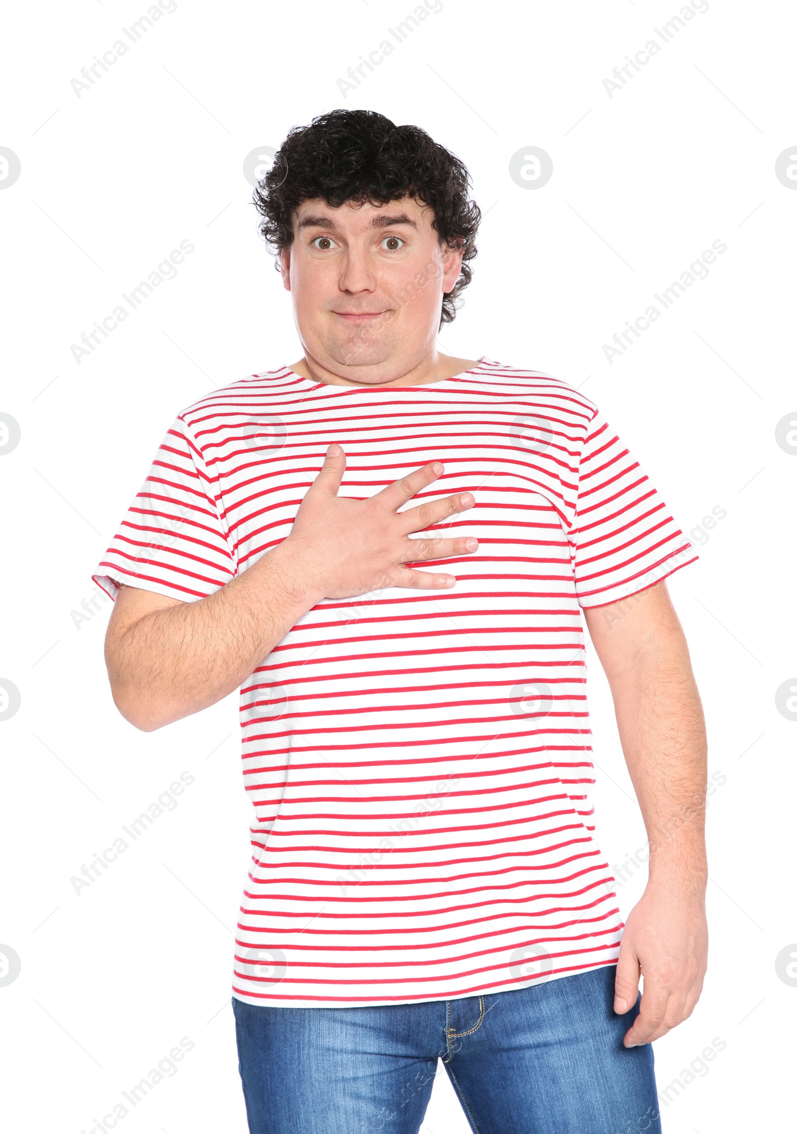 Photo of Portrait of handsome mature man posing on white background