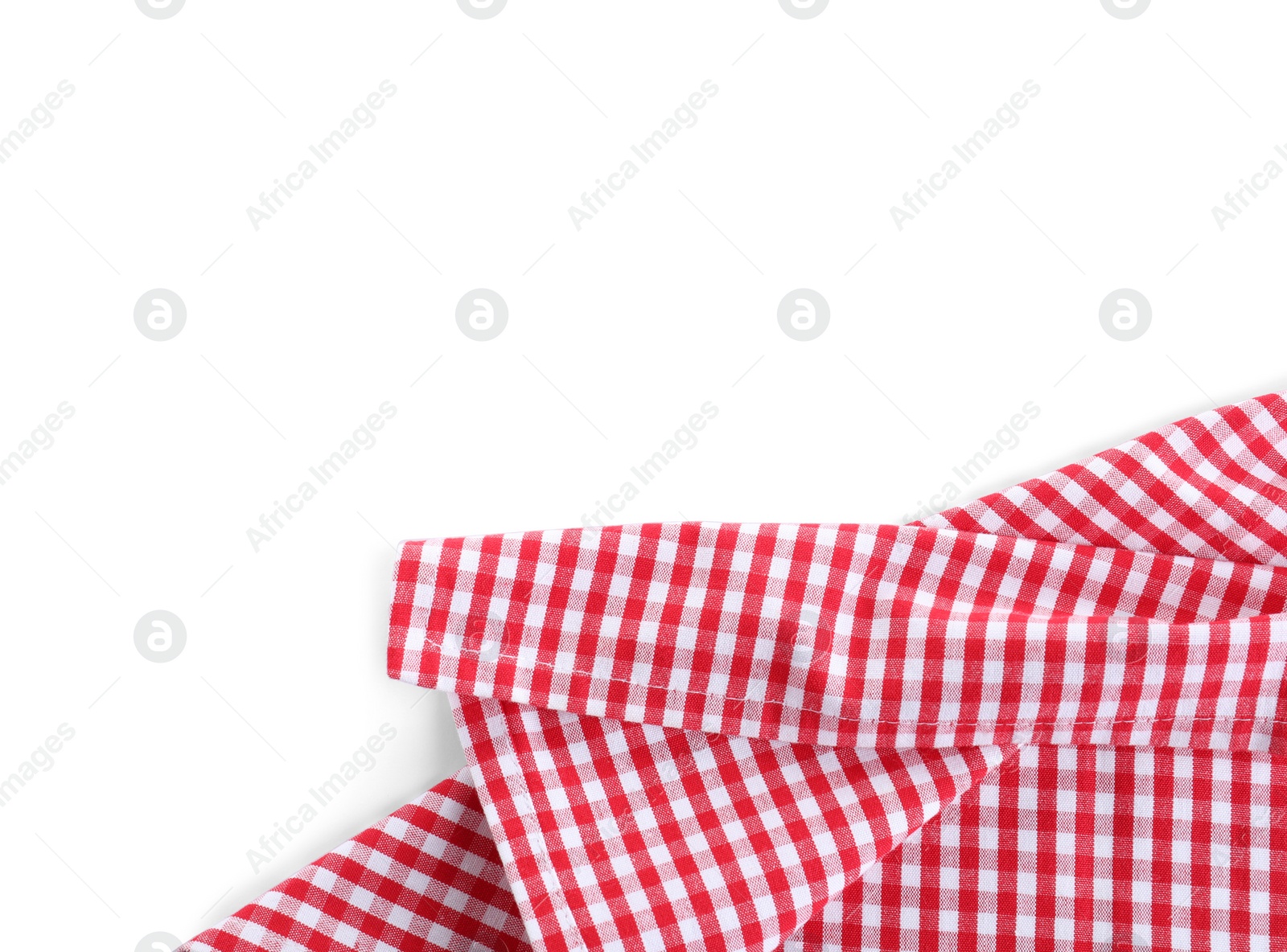 Photo of Classic red checkered tablecloth isolated on white, top view