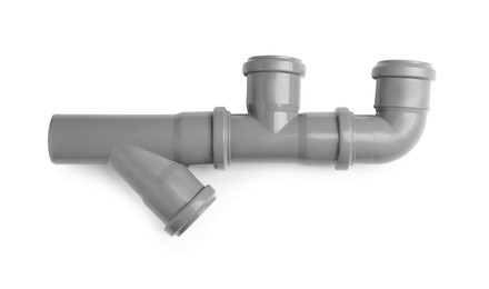 Photo of Polypropylene sewer pipe isolated on white. Plumbing supply