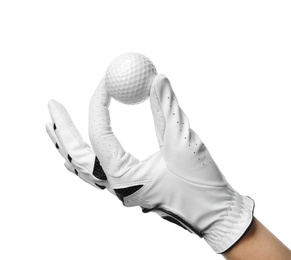 Photo of Player holding golf ball on white background, closeup