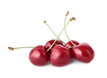 Photo of Delicious fresh ripe cherries isolated on white