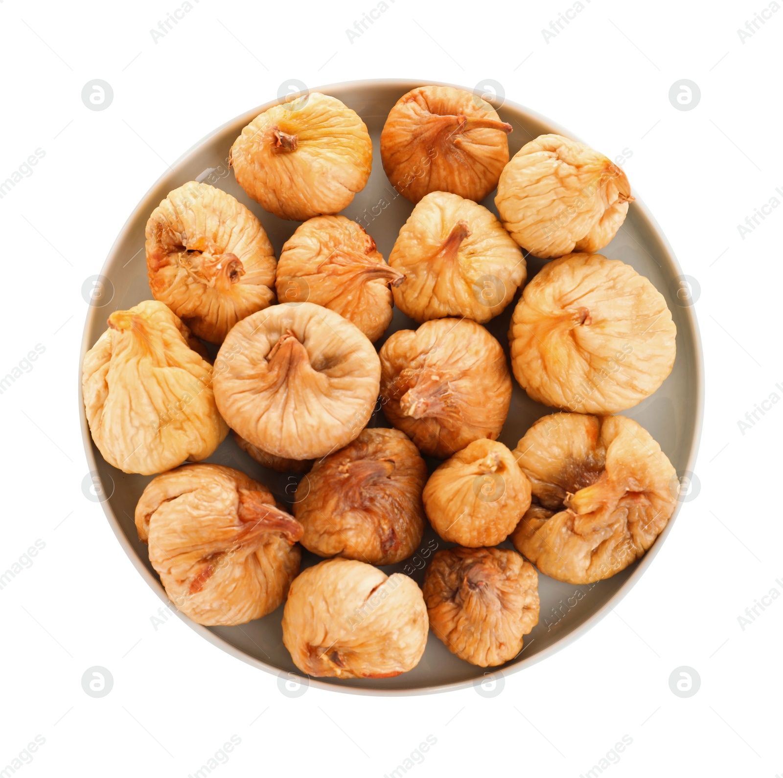 Photo of Tasty dried figs isolated on white, top view