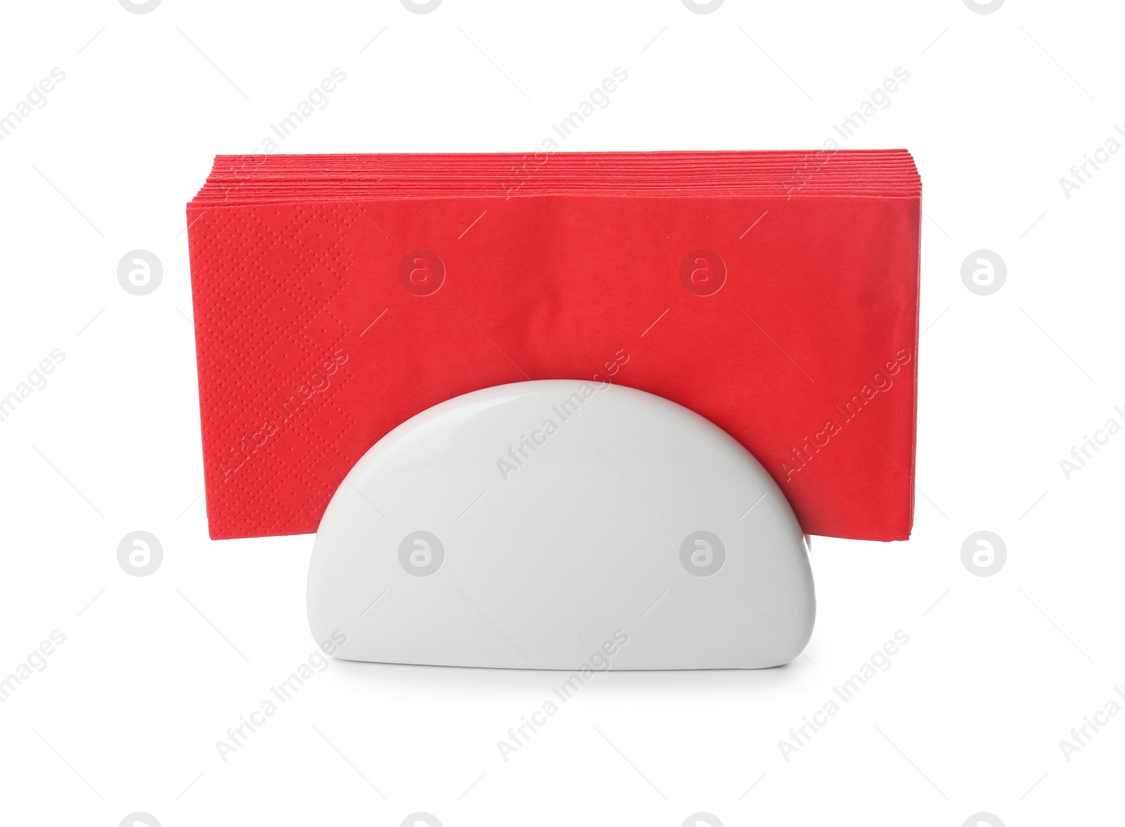 Photo of Ceramic napkin holder with paper serviettes on white background