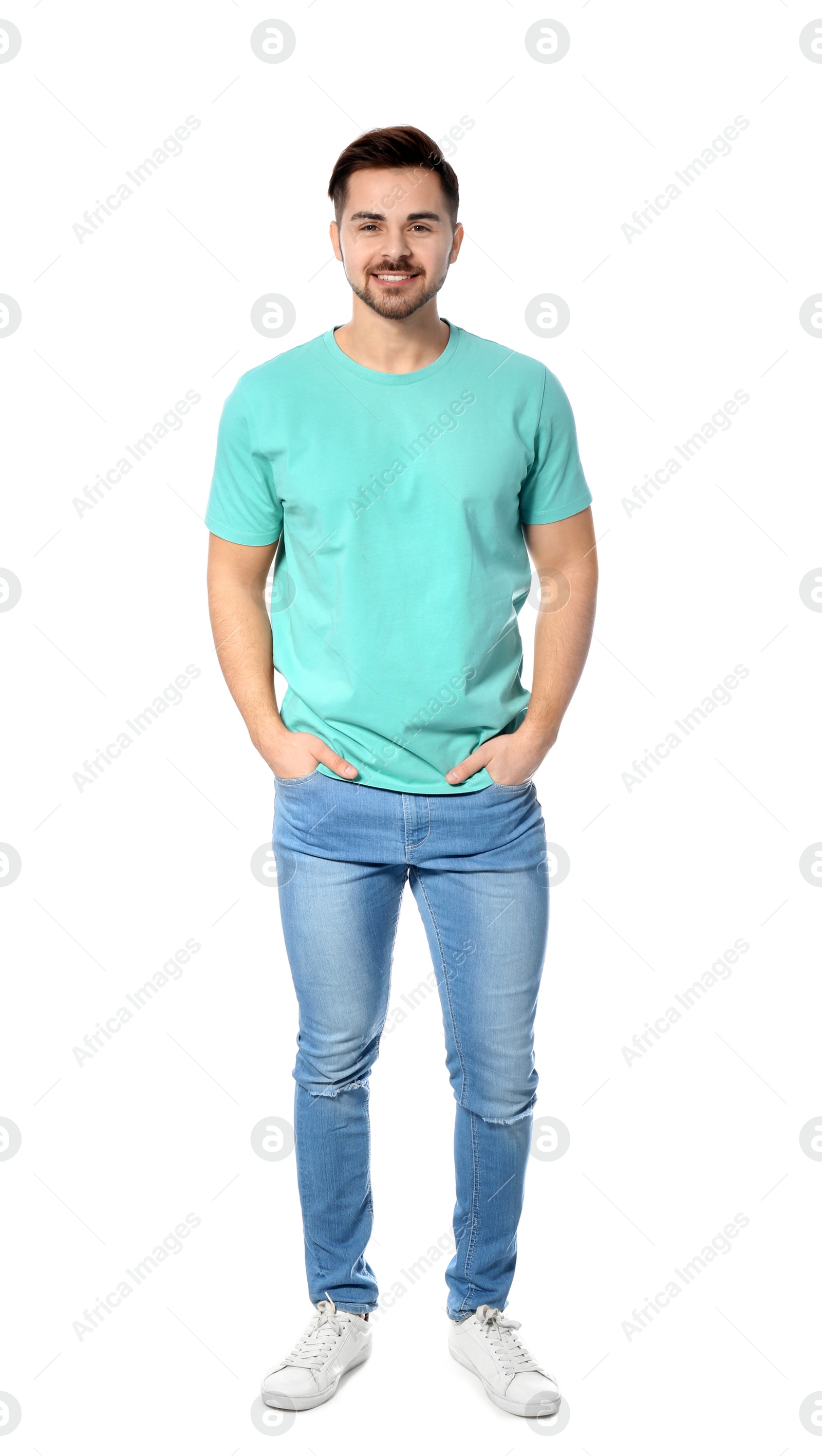 Photo of Full length portrait of handsome man posing on white background