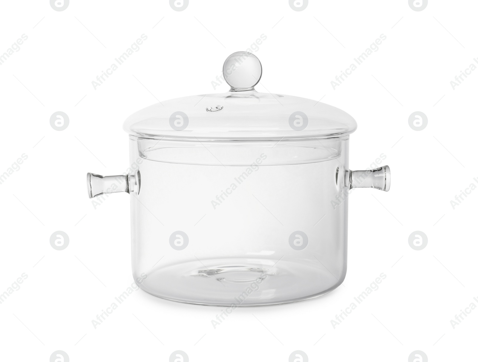 Photo of One glass pot with lid isolated on white