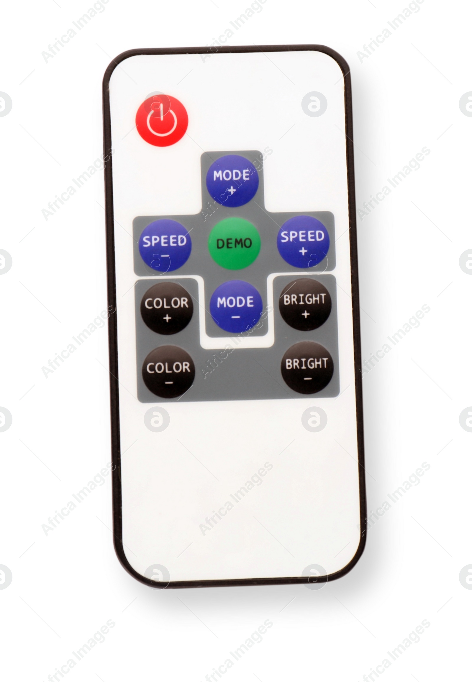 Photo of Modern lighting remote control isolated on white, top view