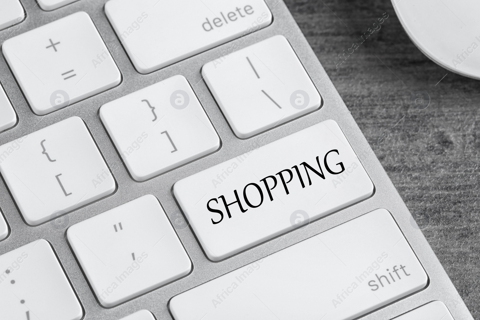 Image of Online store. Button with word SHOPPING on computer keyboard, closeup