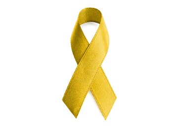 Image of Yellow ribbon isolated on white. World Cancer Day