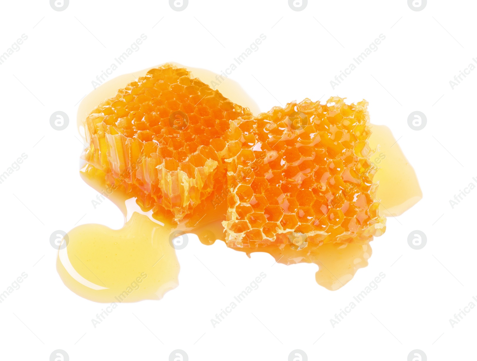 Photo of Natural honeycombs with tasty honey isolated on white