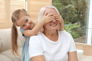 Photo of Happy grandmother spending time with her granddaughter at home