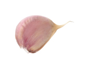 Photo of Fresh unpeeled garlic clove isolated on white. Organic food