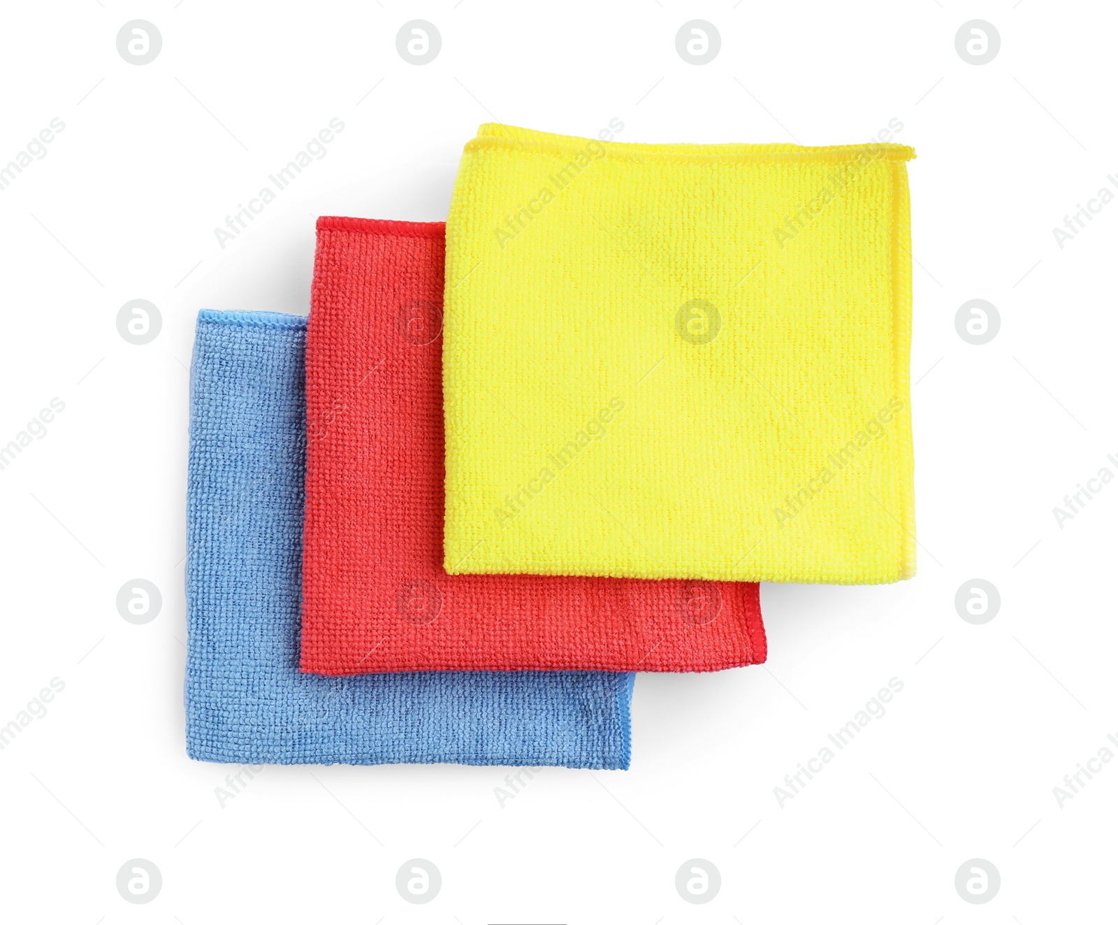 Photo of Colorful car wash cloths on white background, top view