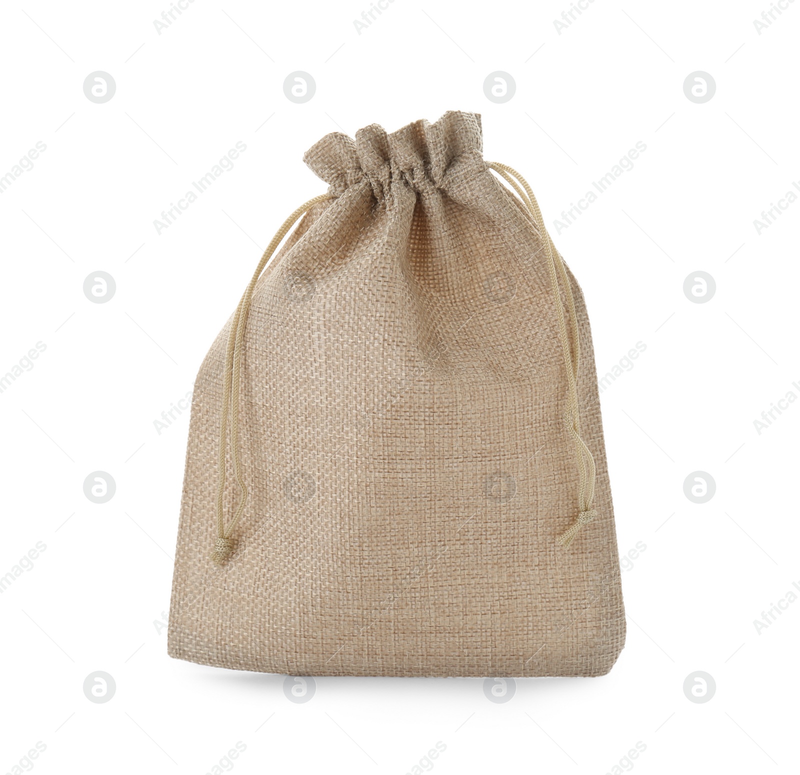 Photo of One tied burlap bag isolated on white