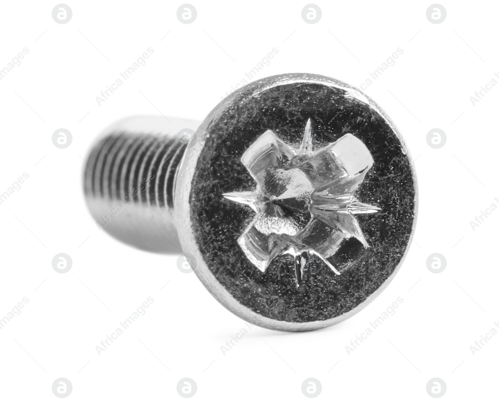 Photo of One metal machine screw bolt isolated on white