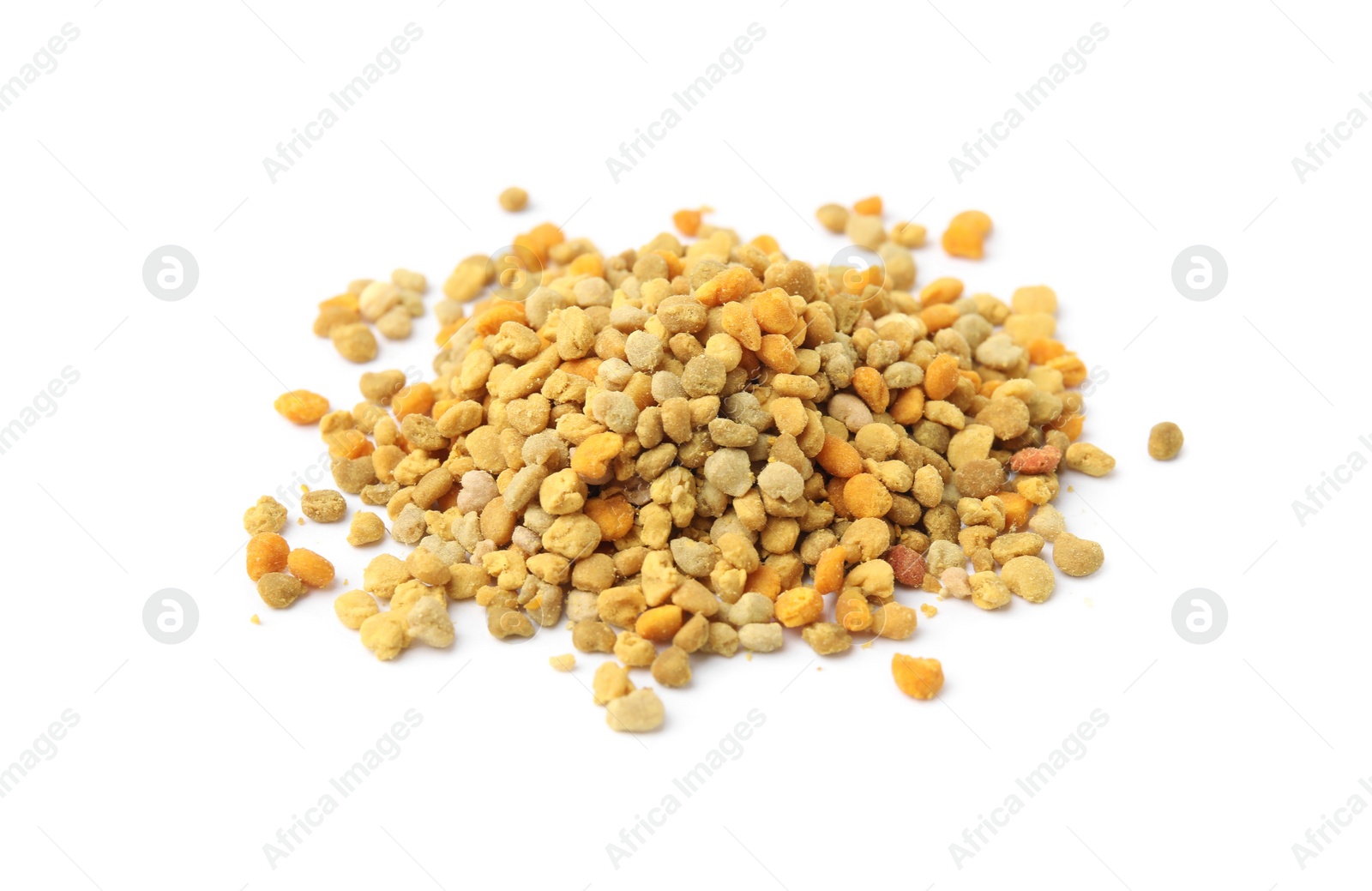 Photo of Pile of fresh bee pollen granules isolated on white