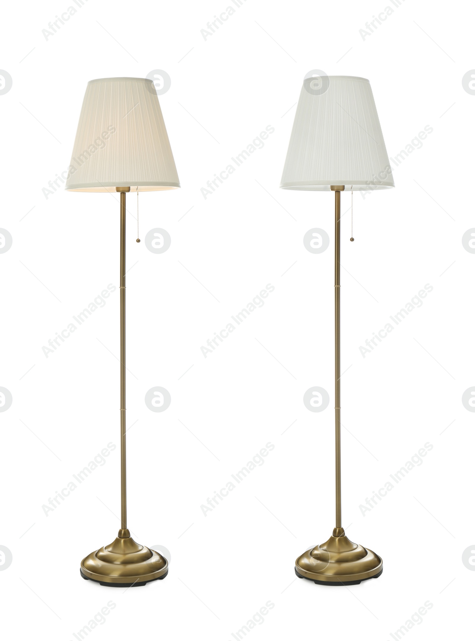 Image of Stylish floor lamps on white background, collage