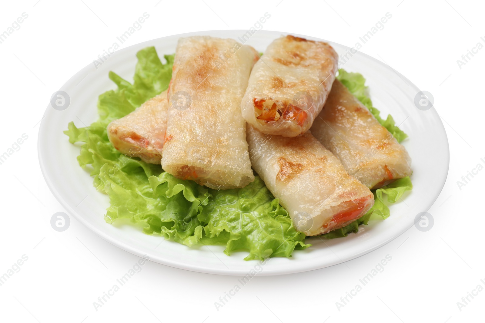 Photo of Delicious fried spring rolls isolated on white