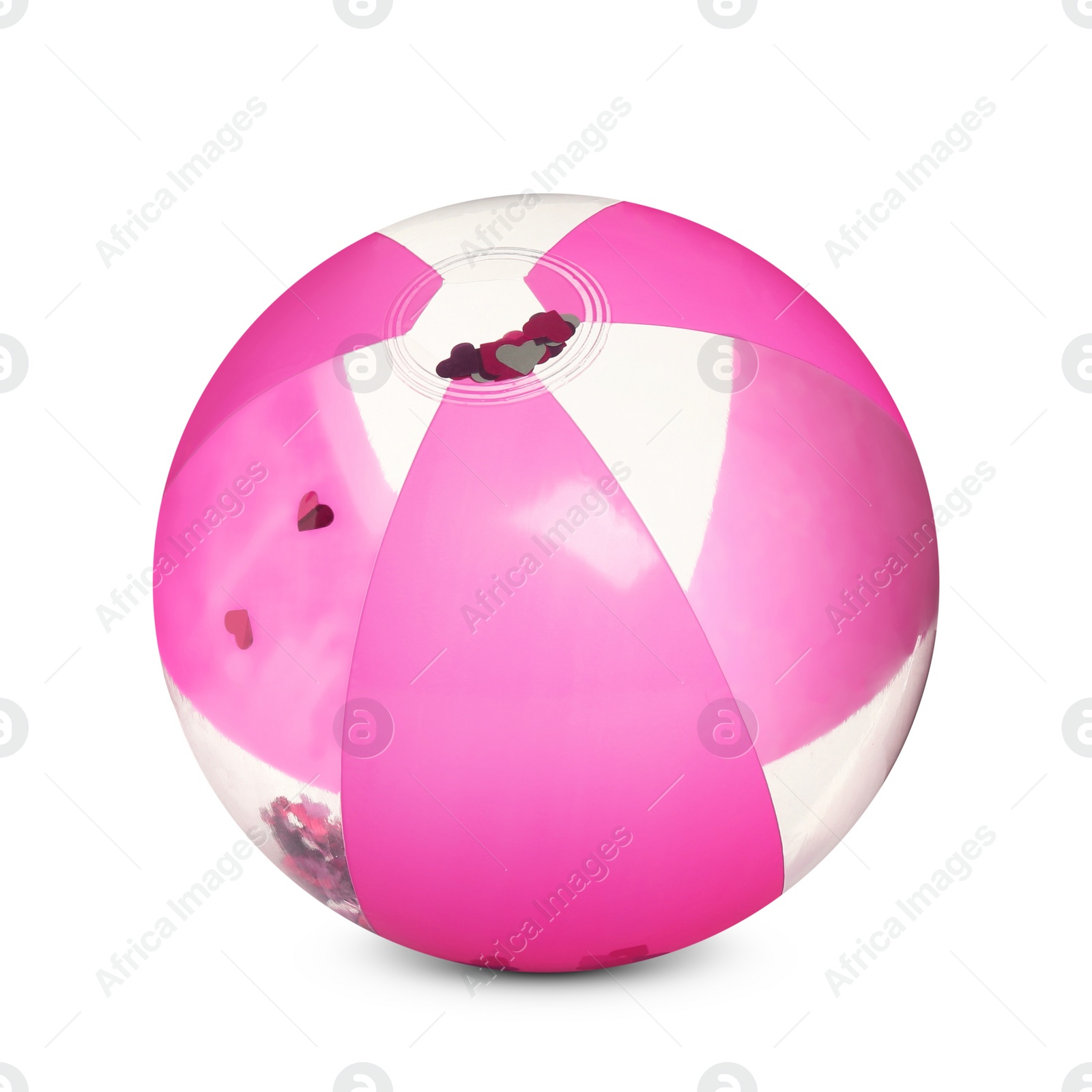 Image of Inflatable beach ball with confetti inside on white background 