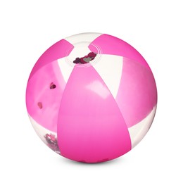 Image of Inflatable beach ball with confetti inside on white background 