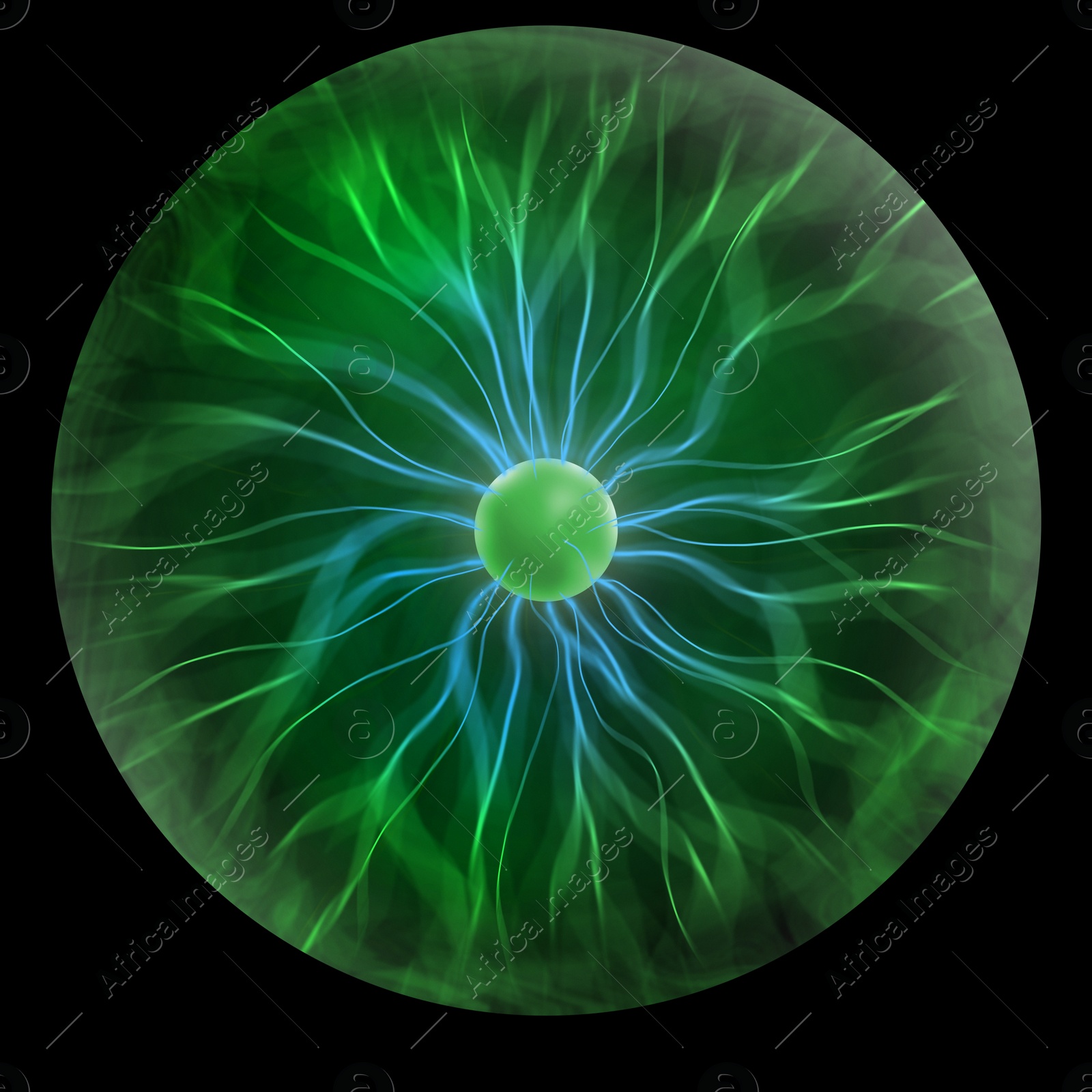 Illustration of Plasma globe on black background, illustration. Physics