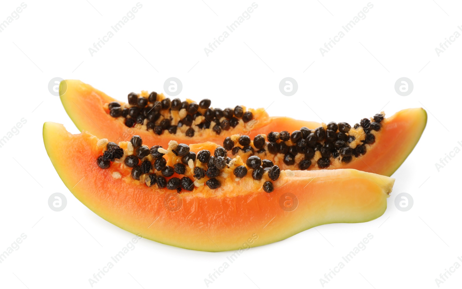 Photo of Fresh ripe papaya slices on white background