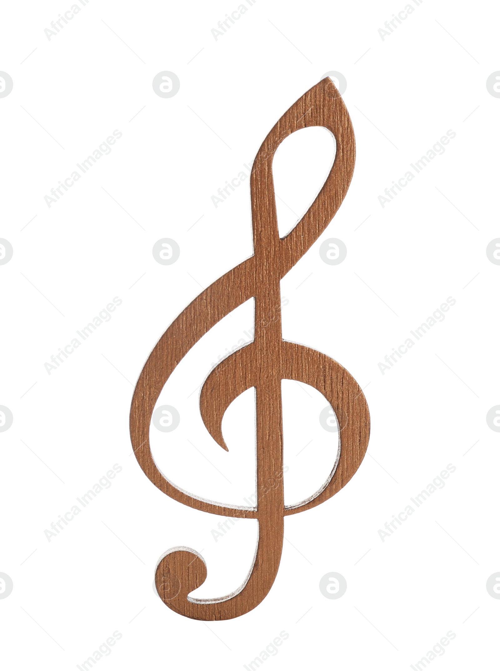 Photo of Wooden treble clef isolated on white. Music notes