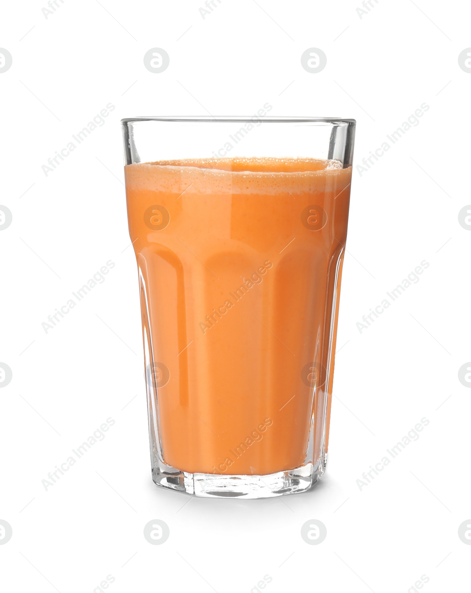 Photo of Glass with delicious detox smoothie on white background