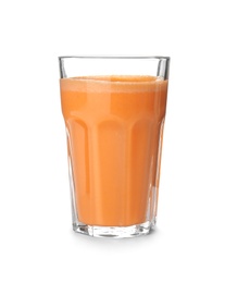 Photo of Glass with delicious detox smoothie on white background