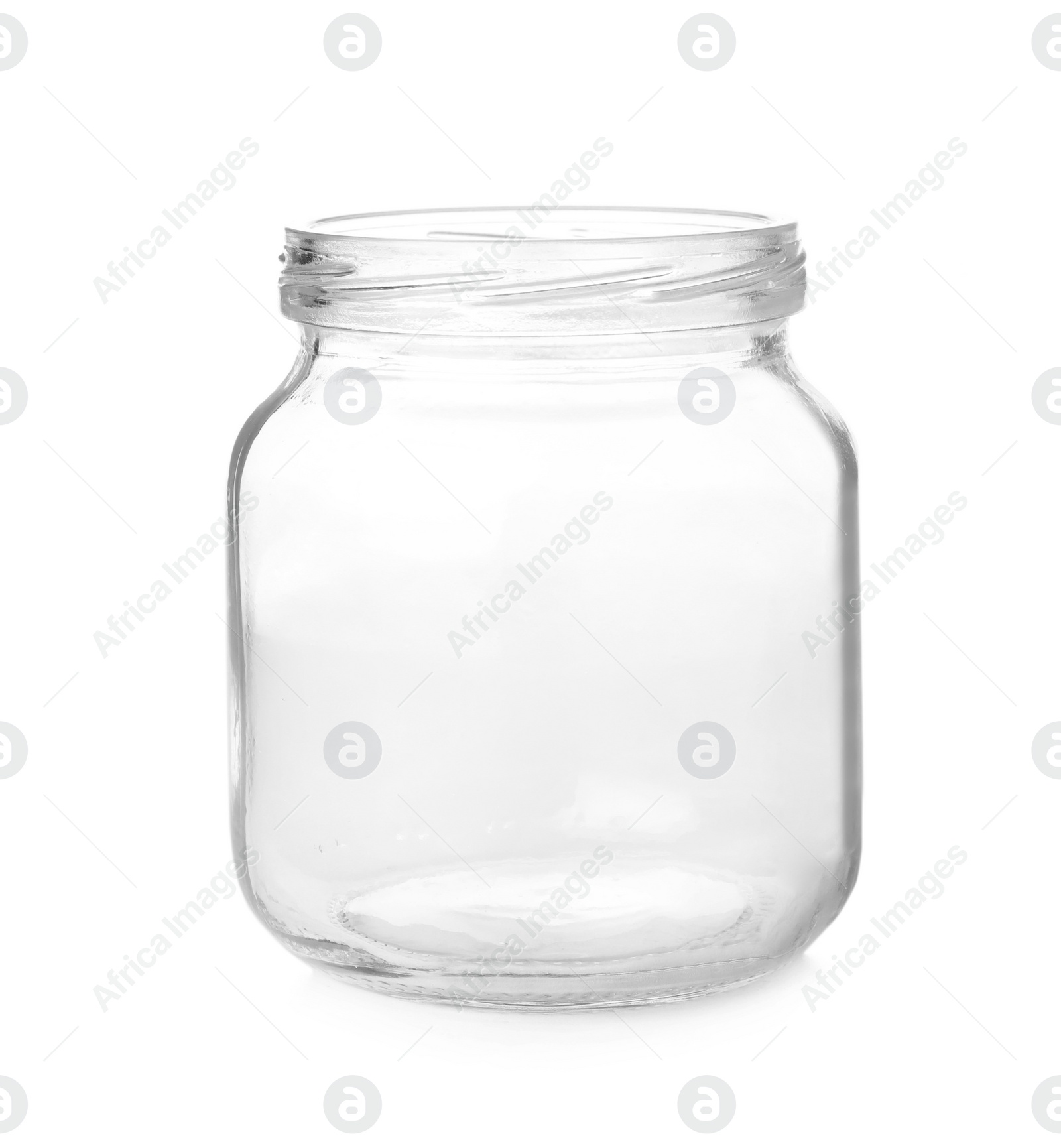Photo of Open empty glass jar isolated on white