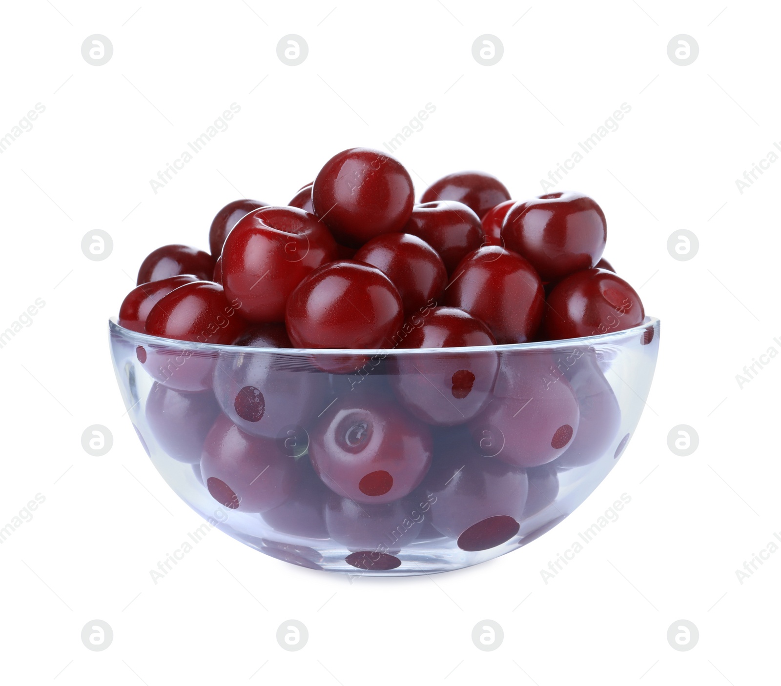 Photo of Sweet juicy cherries in bowl isolated on white