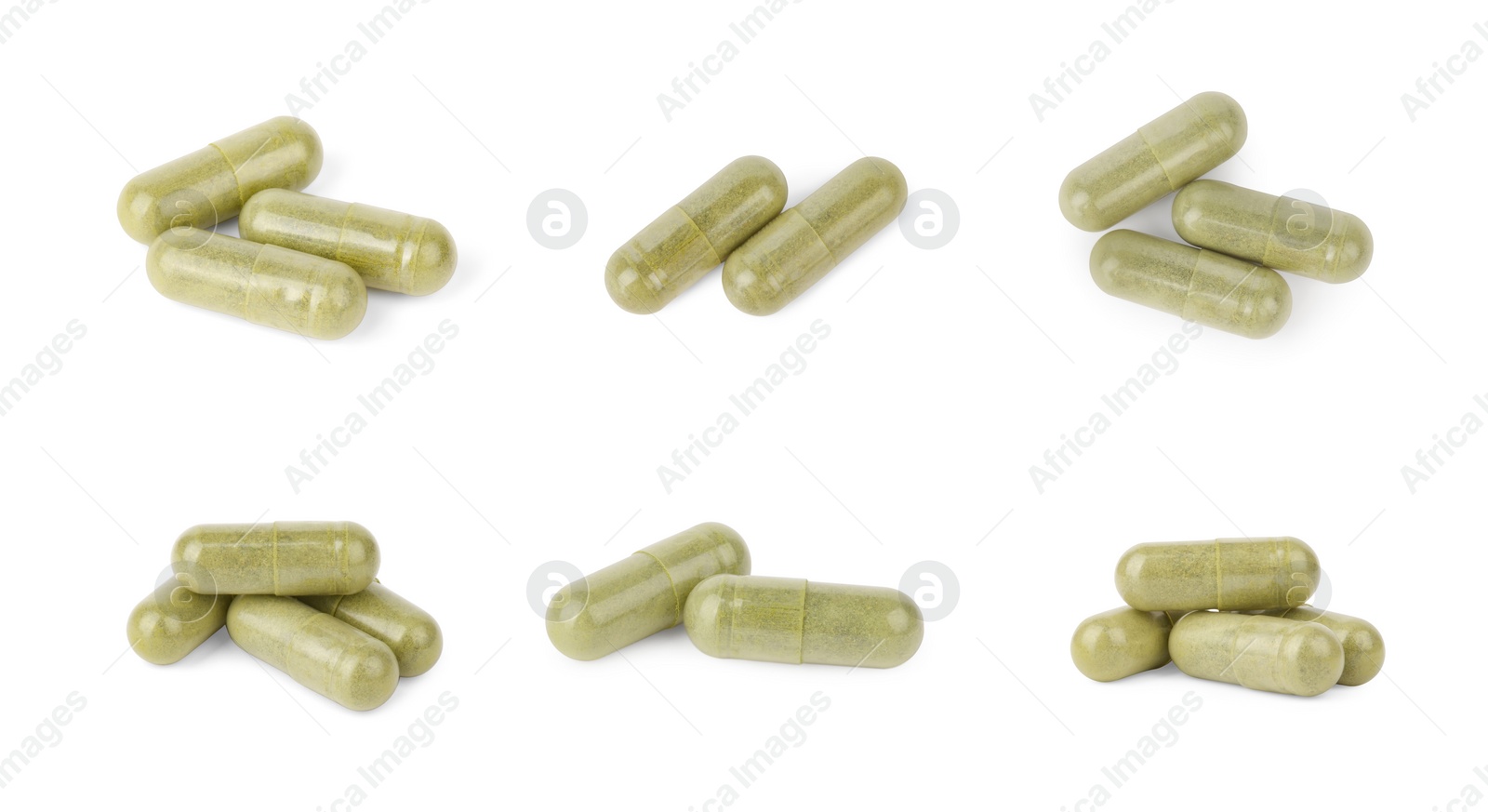 Image of Collage of vitamin pills isolated on white