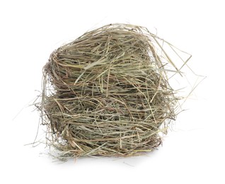 Photo of Dried hay isolated on white. Livestock feed