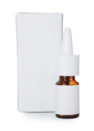 Photo of Bottle of nasal spray isolated on white