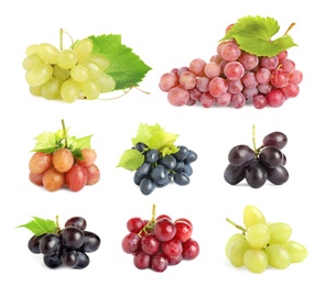 Image of Set of fresh grapes on white background 