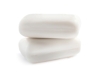 Photo of Soap bars on white background. Personal hygiene