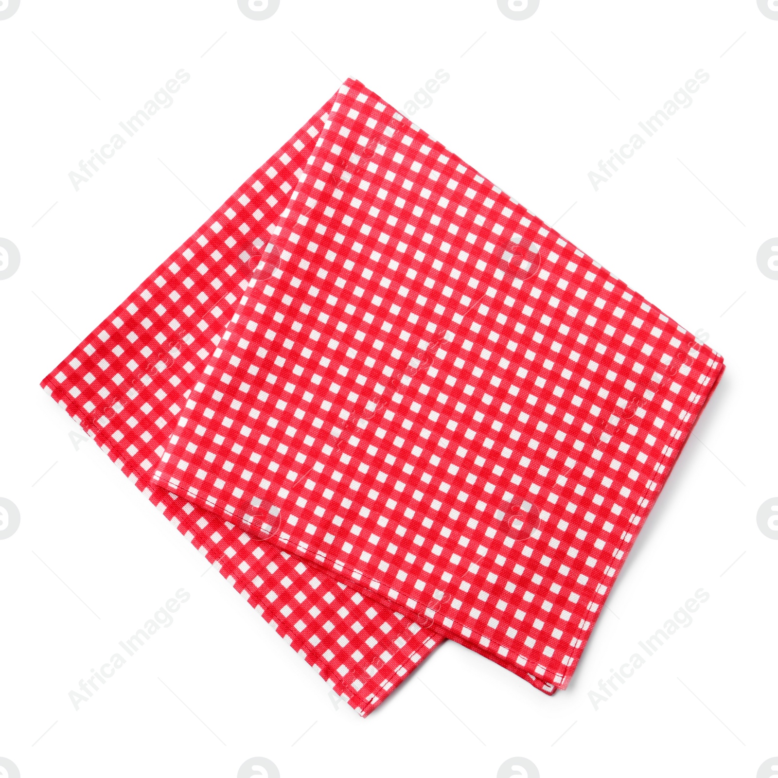 Photo of Folded checkered napkin isolated on white, top view