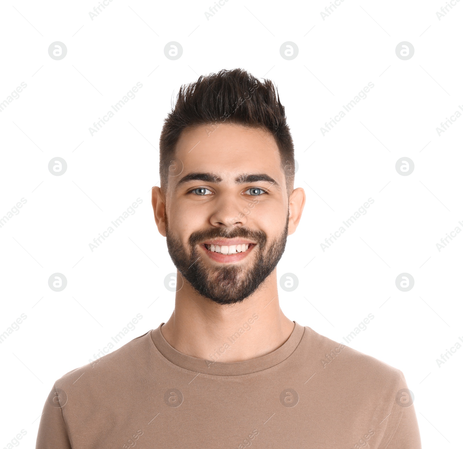 Photo of Portrait of handsome smiling man isolated on white