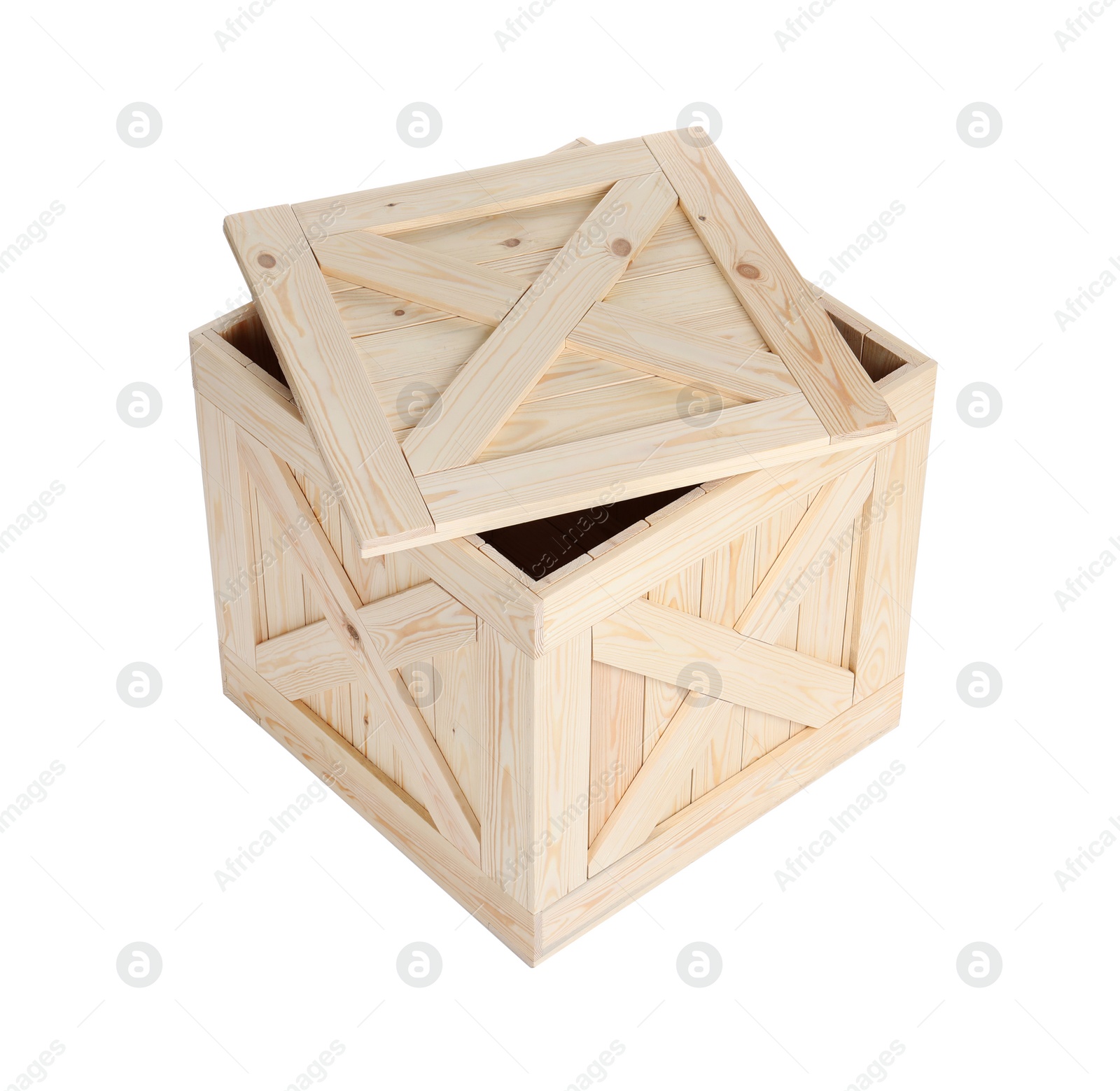 Photo of Wooden crate with lid isolated on white