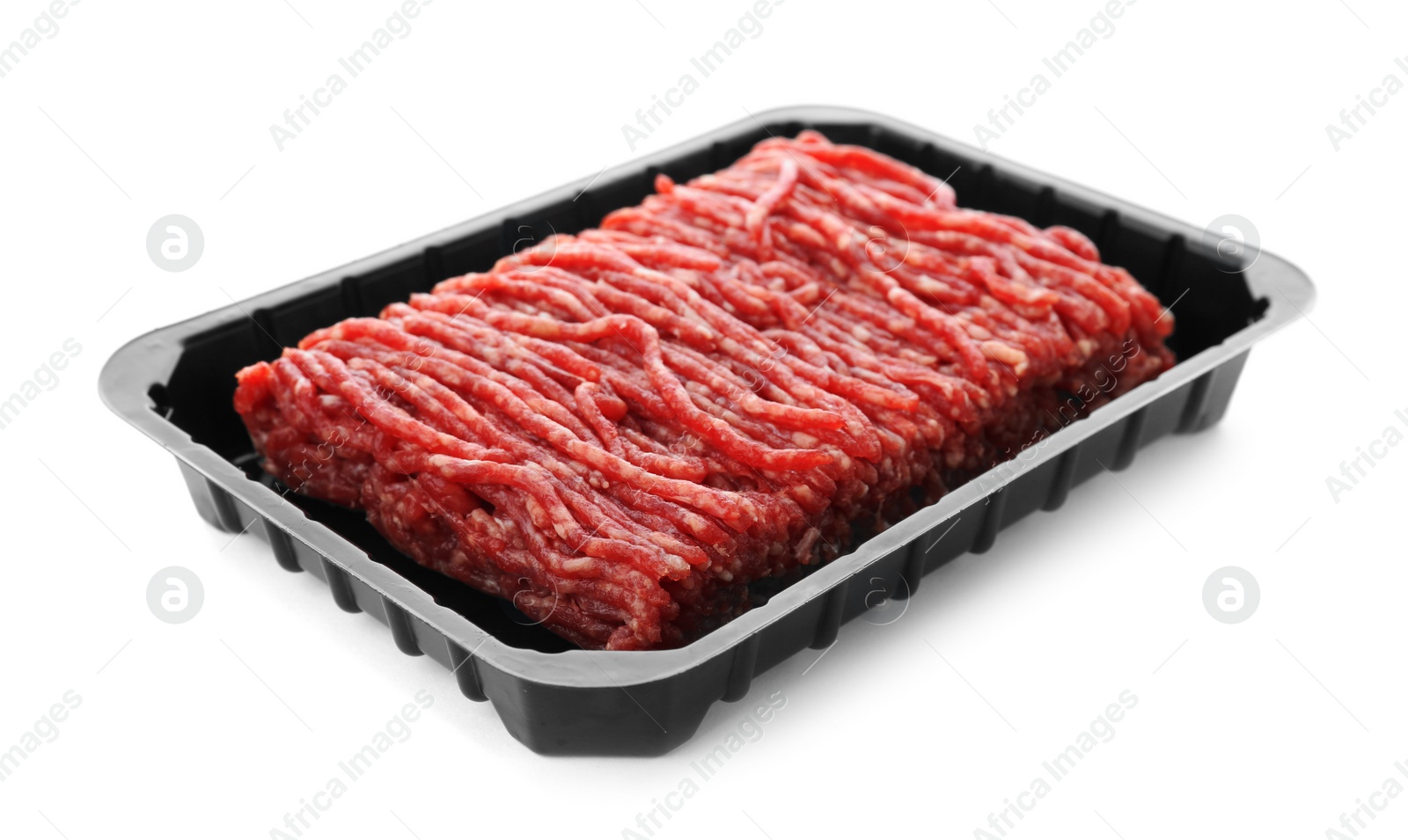 Photo of Fresh raw minced meat on white background