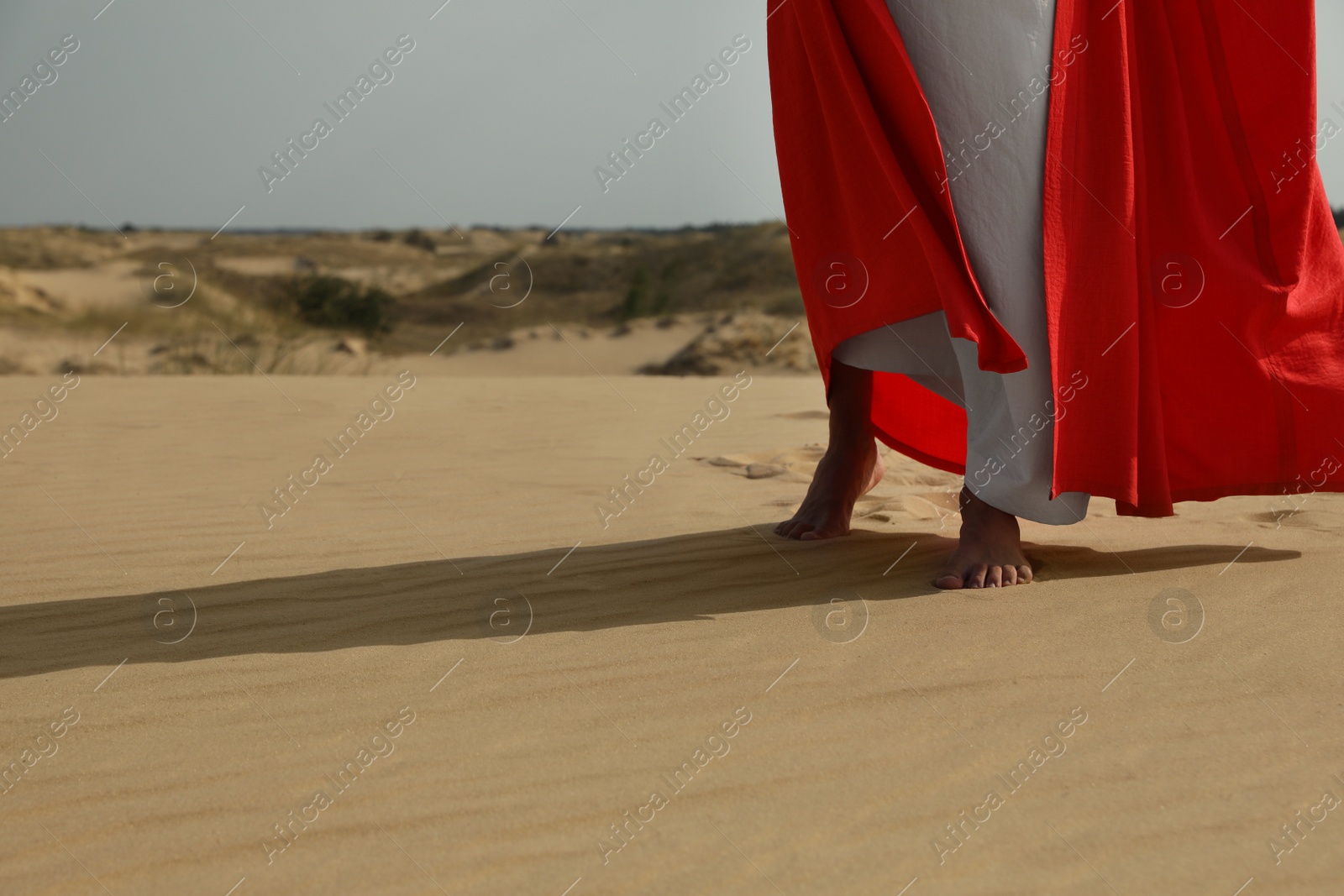 Photo of Jesus Christ walking in desert, closeup view