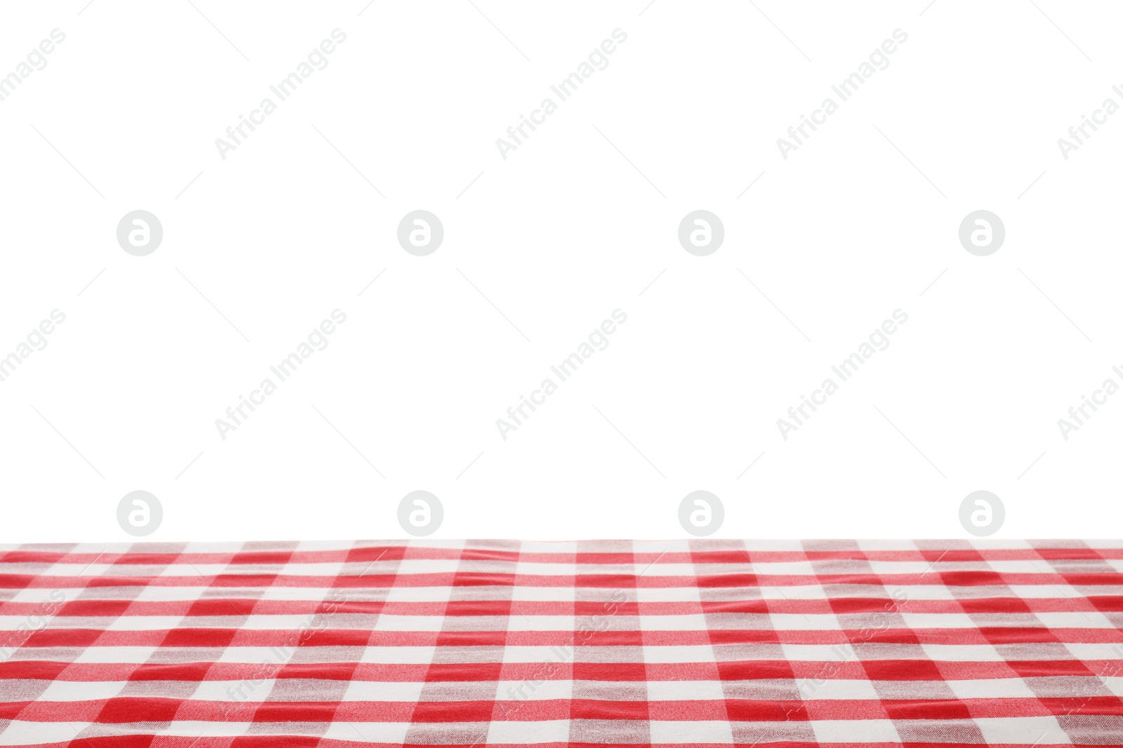 Photo of Table with red checkered cloth isolated on white