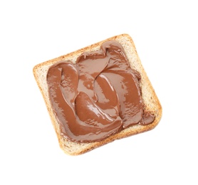 Toast with sweet chocolate cream isolated on white, top view