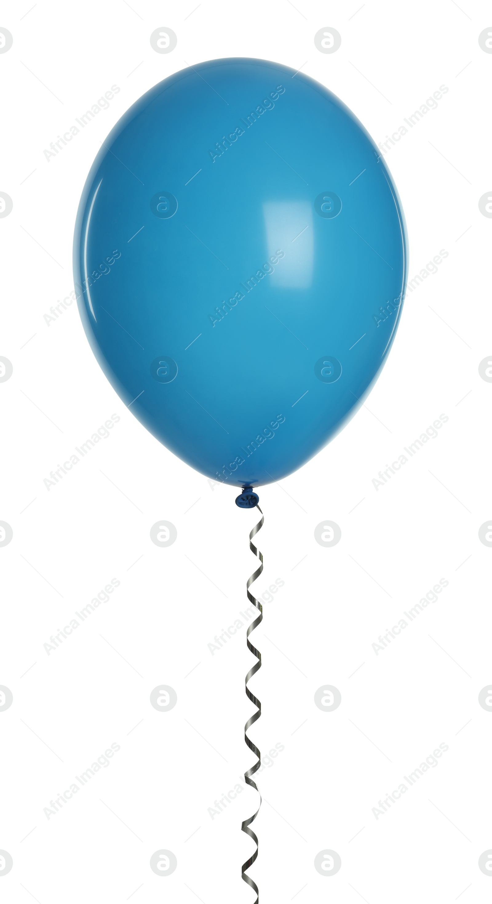 Photo of Light blue balloon with ribbon isolated on white