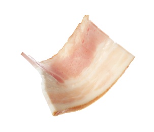 Photo of Cut fresh tasty bacon on white background