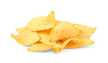 Photo of Tasty Mexican nachos chips on white background