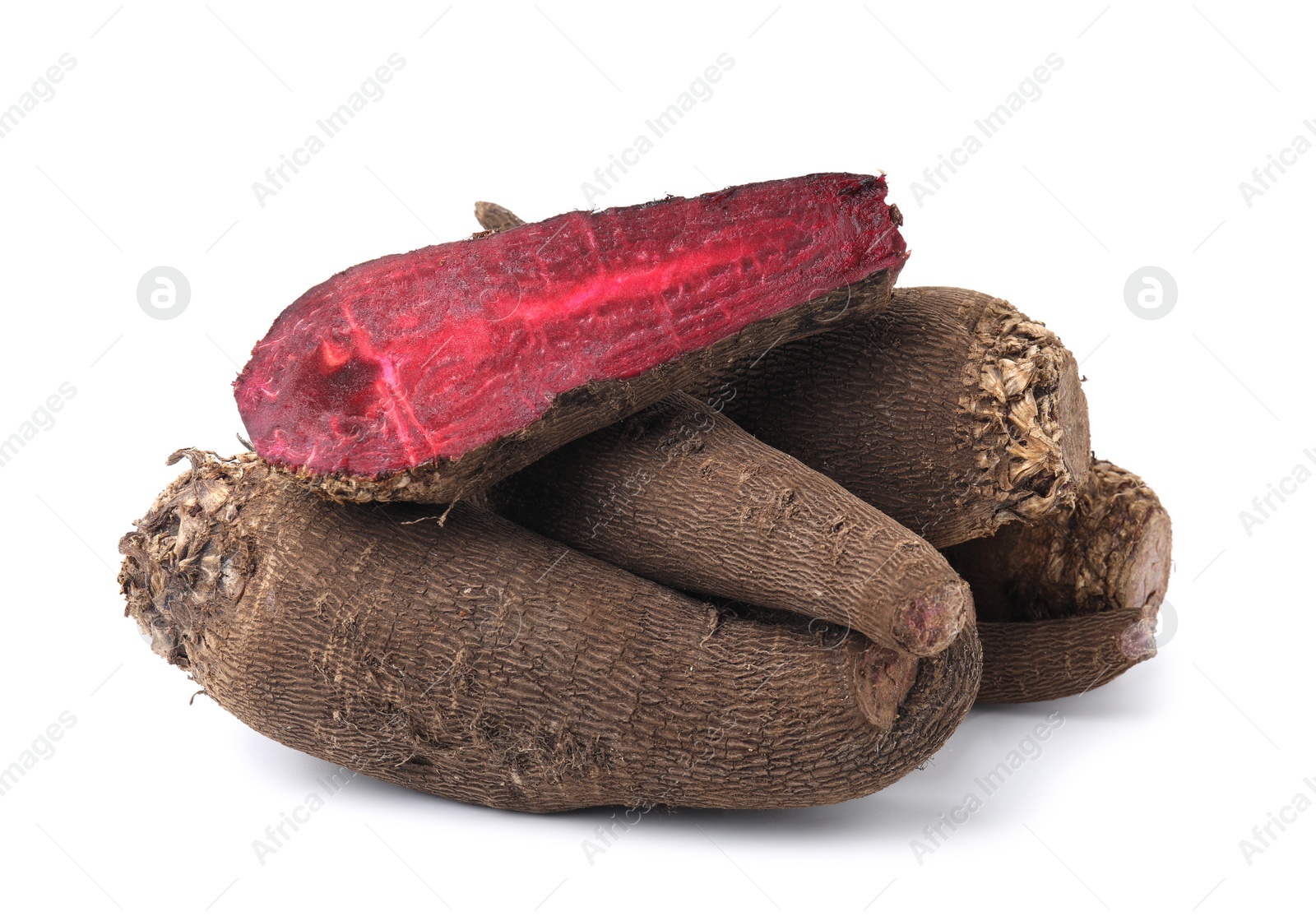 Photo of Whole and cut red beets isolated on white