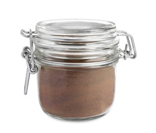 Glass jar of instant coffee isolated on white